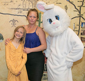 Easter Bunny with girls - Hop on it Easter Party at superstition harley Apache Junction
