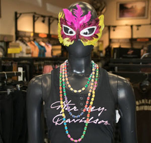 mannequin with mardi bra beads & mardi gras beads